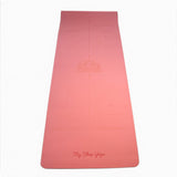 Jukkal XL - Tapis de Yoga TPE double couche -  vue de face rose déroulé avec lignes de positions et fleur de lotus - My Shop Yoga