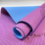 Jukkal XL - Tapis de Yoga TPE double couche - 6mm - bicolore violet bleu - vue texture enroulé  - My Shop Yoga