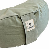 Coussin de méditation Luna en chambray couleur vert eau - vue anse et détail matière - my shop yoga