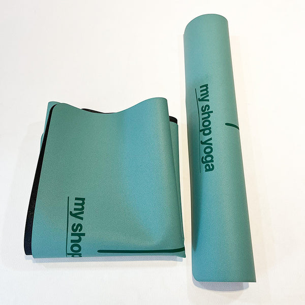 Mysor - Tapis de yoga de voyage – pliable - caoutchouc naturel - vue tapis roulé et plié - vert - my shop yoga 