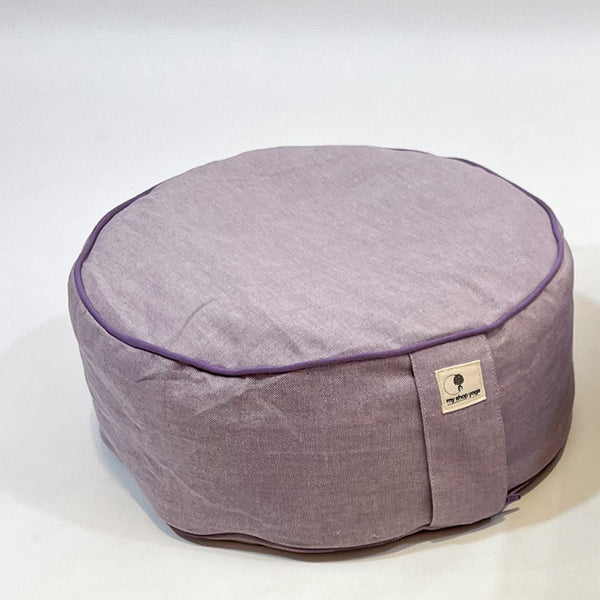 naya coussin de méditation rond- chambray colori lavande givrée -idéal méditation et concentration - yoga - my shop yoga