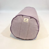Bolster rond NIRU en chambray-colori lavande givrée – remplissage cosses de sarrasin- vue entier - my shop yoga