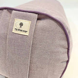 Bolster rond NIRU en chambray-colori lavande givrée – remplissage cosses de sarrasin- vue rapprochée matiere - my shop yoga