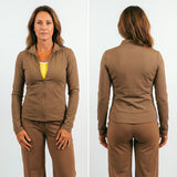 Saya veste yoga femme marron coupe cintrée vue face et dos My Shop Yoga