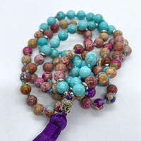 Amjhor - Collier mala 108 perles jaspe et turquoise - My Shop Yoga