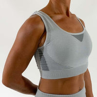 Darhi - Brassière Sport Dos Nageur - colori gris vue face sur yogi femme- My Shop Yoga