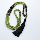Raya- Collier mala 108 perles - Jade vert et Onyx noir - My Shop Yoga