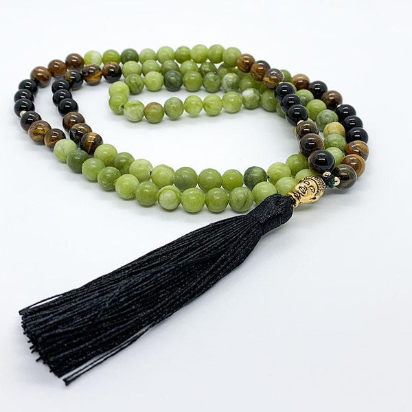 Raya- Collier mala 108 perles - Jade vert et Onyx noir - My Shop Yoga