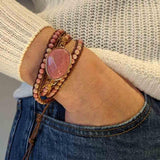 Silam -Bracelet Wrap Multi Tours Perles de Rhodonite - Vegan - vue porté poignet - My Shop Yoga