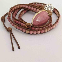 Silam -Bracelet Wrap Multi Tours Perles de Rhodonite - Vegan - vue en entier du bracelet  - My Shop Yoga