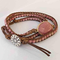Silam -Bracelet Wrap Multi Tours Perles de Rhodonite - Vegan - vue en entier - My Shop Yoga